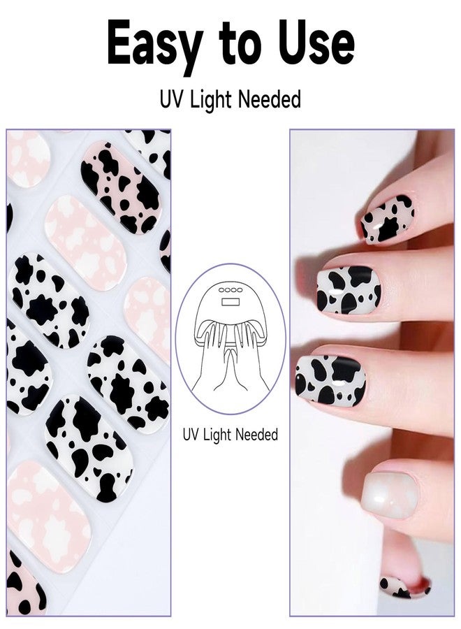 DUKASOU Semi Cured Gel Nail Strips (Dairy Cow), 28 pcs Gel Nail Stickers, Work with Any UV Lights, Long-Lasting NailWraps for Women Art DIY Design, Easy to Apply & Remove, Salon-Quality - Image 2